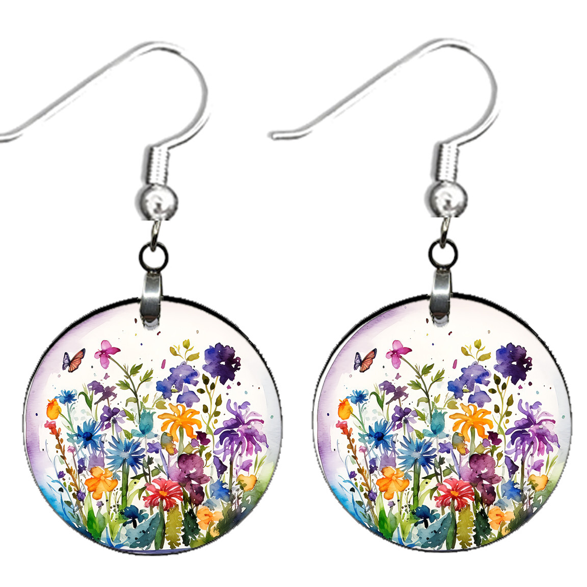 Wildflowers & Butterflies Earrings NO TARNISHING Wood Floral Print Watercolor