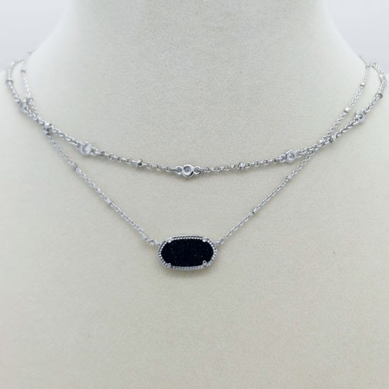 Kendra Scott Elisa Silver Crystal Multi Strand Pendant Necklace Black Drusy