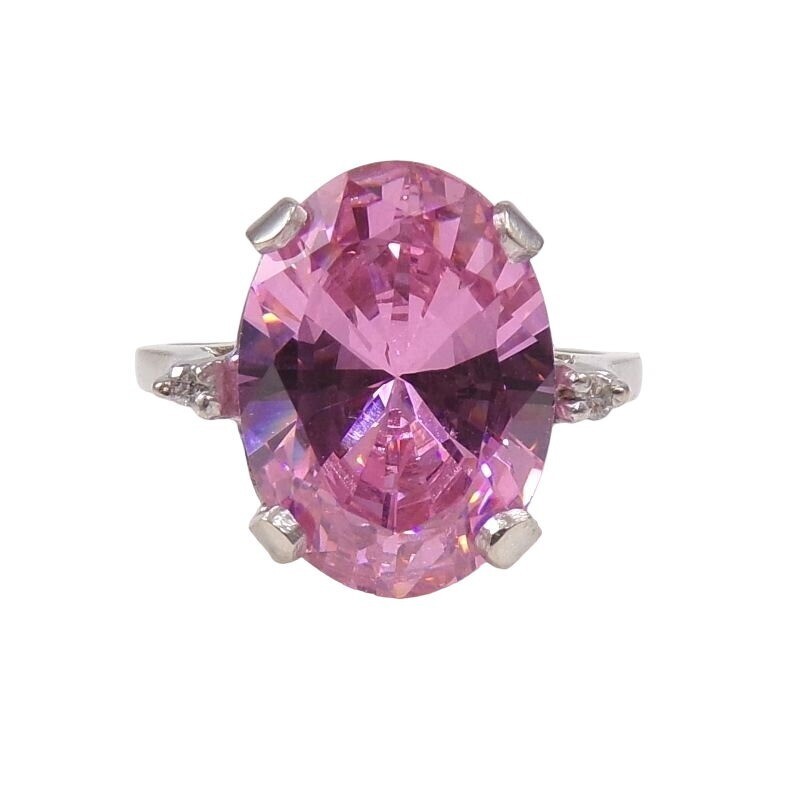Solid 10K White Gold Pink Ice CZ Natural Diamond Accents Cocktail Ring Size 6