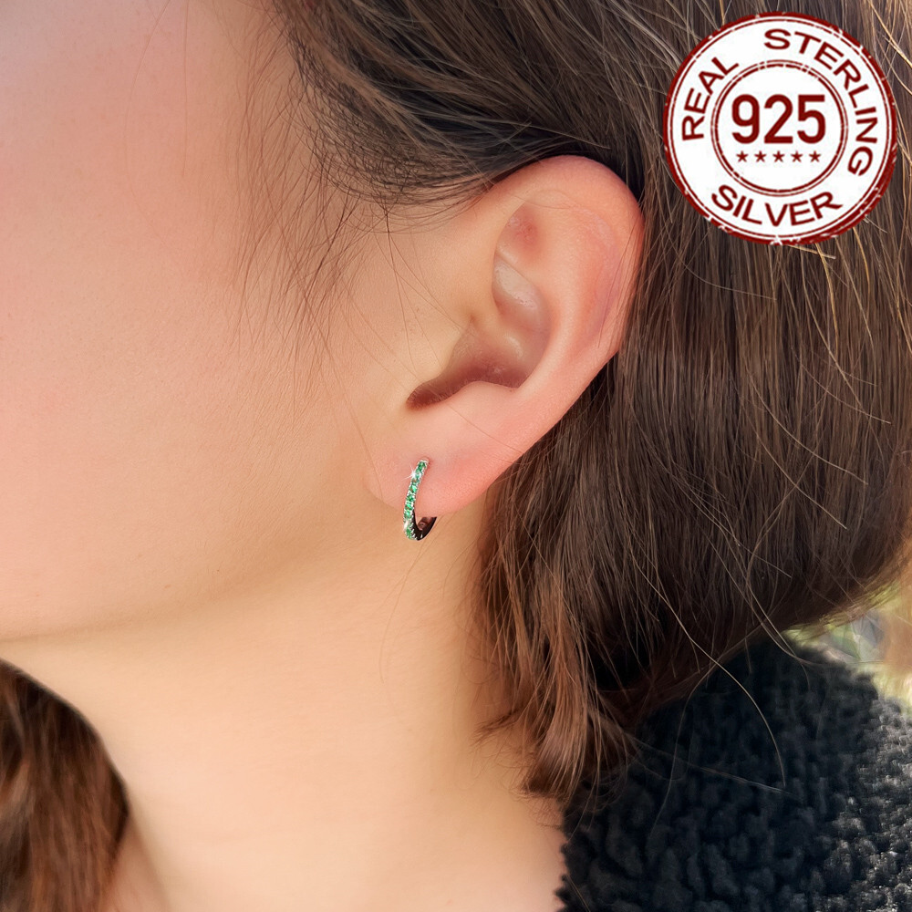 14mm 925 Sterling Silver Small Round Hoop Earrings Women Cubic Zirconia Jewelry