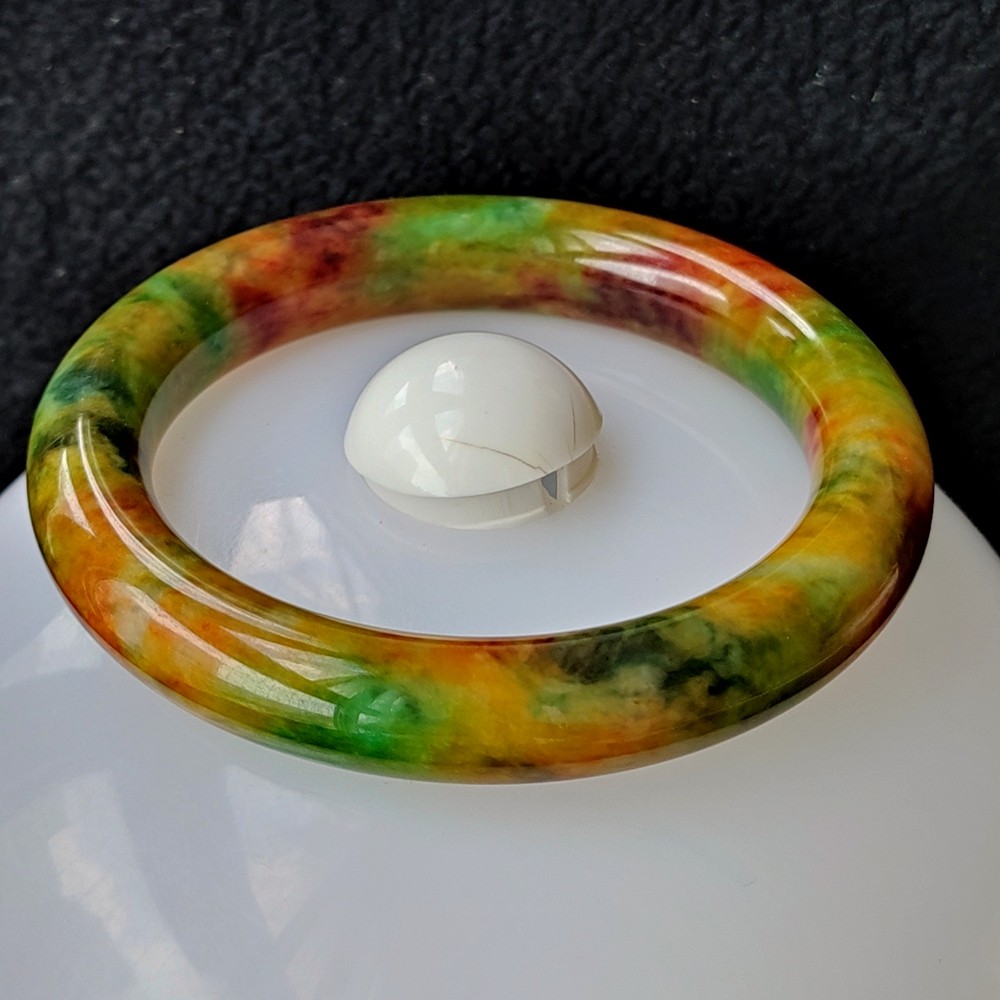 Certified Grade A Multicolor 59mm Burma Jade jadeite Circle Bangle Bracelet 2960