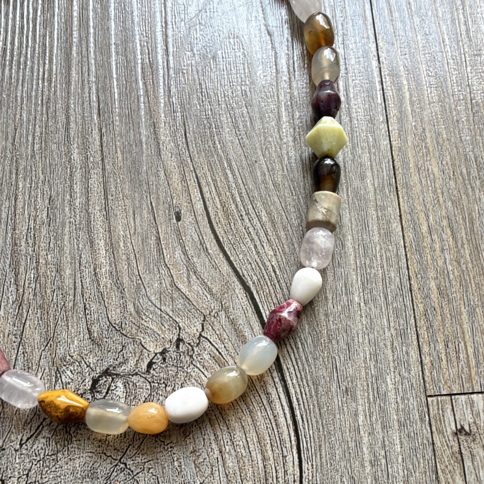 Multicolor Stone Beaded Strand Necklace, Mixed Shapes, Ball/Bead Chain, Lobster