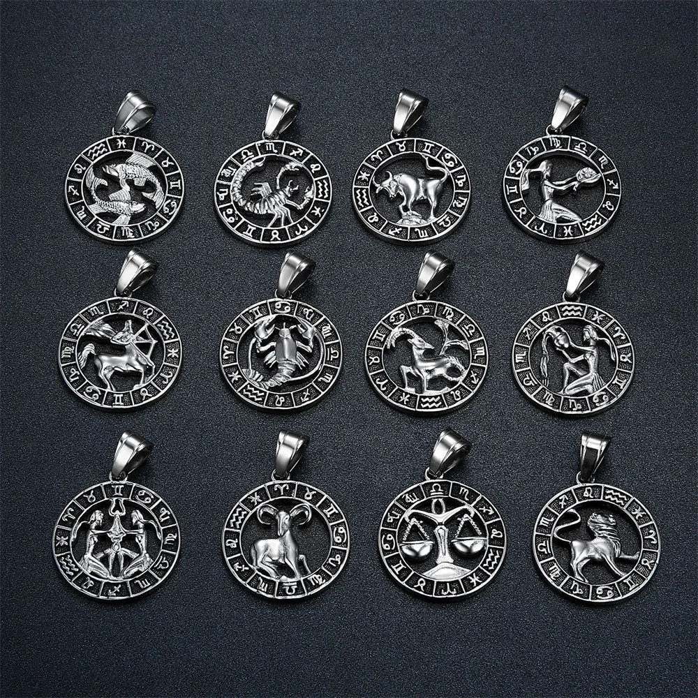 Signs Scorpio Libra 12 Constellations Pendant Silver Color Stainless Stee