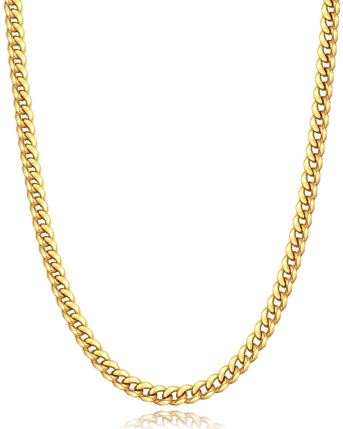 Gold Cuban Link Chain Necklace 18K Plated for Men & Women, 4mm/6mm, 18-26 inch