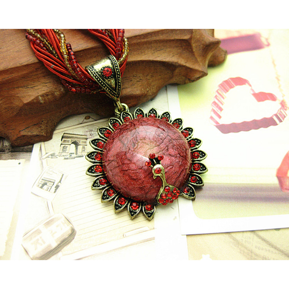 Women Retro Bohemian Style Turquoise Rhinestone Pendant Collar Necklace Jewelry