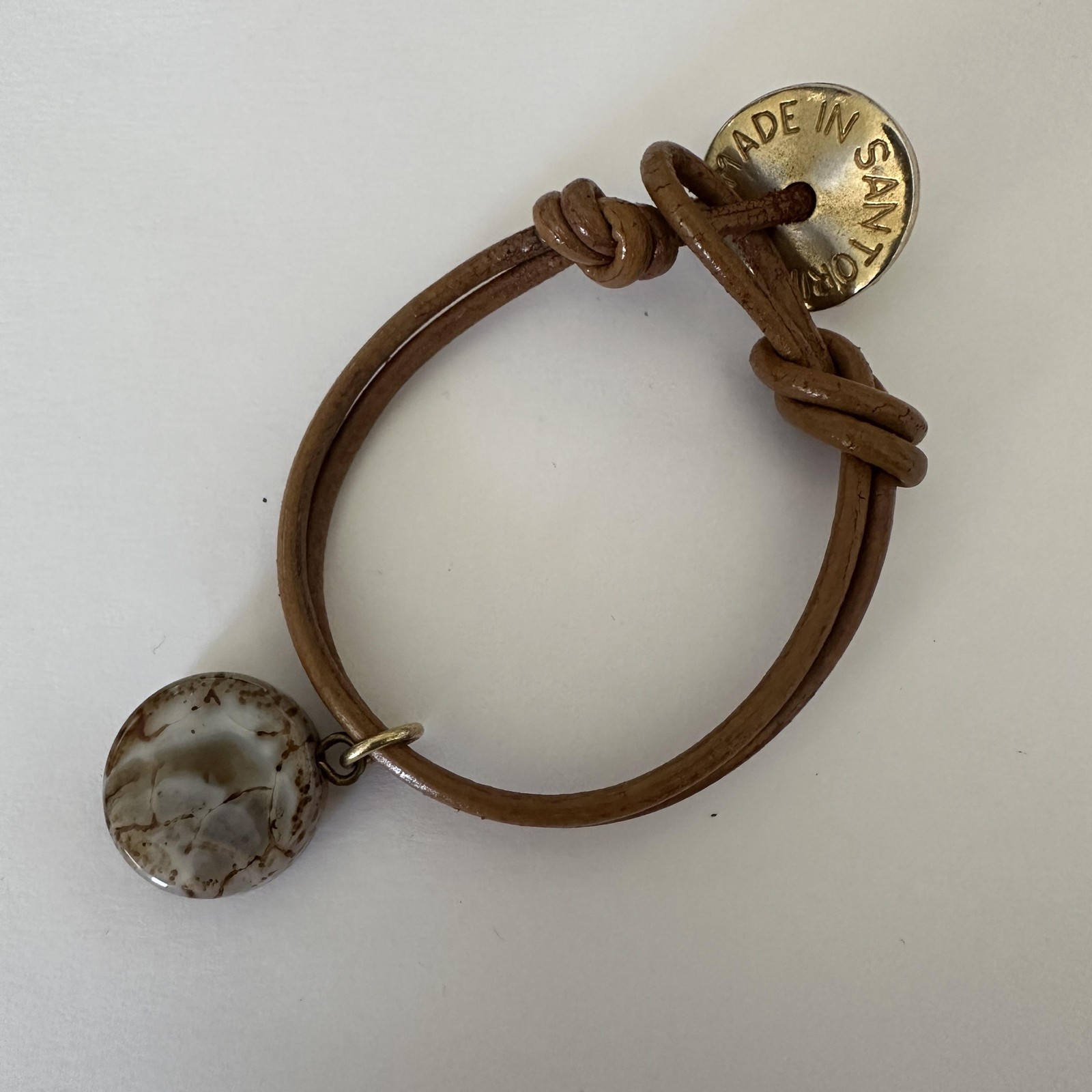Brown Leather Stone Charm Bracelet Womens 7 Inch I Heart Santorini Travel