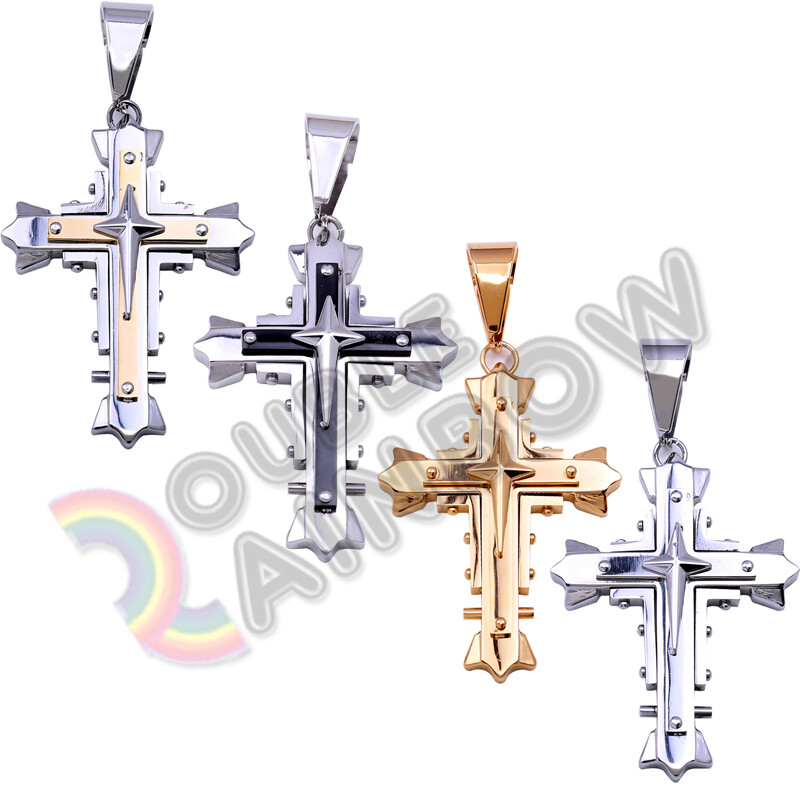 Men Stainless Steel Gold Black Silver Cross Pendant P03