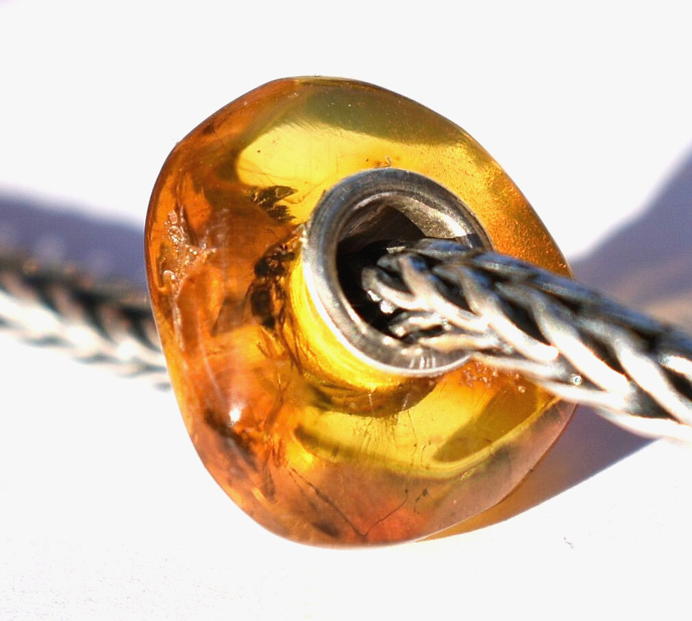 Natural Baltic Amber with Bug / Insect – 16mm charm bead, full silver core