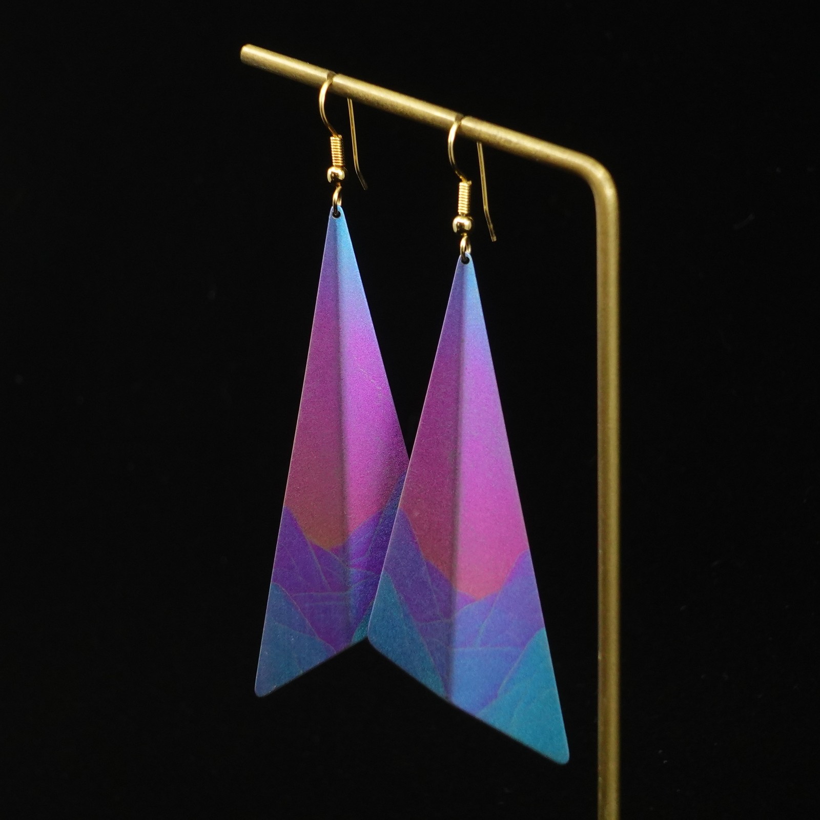 80s Iridescent Pink and Blue Geometric Dangle Earrings