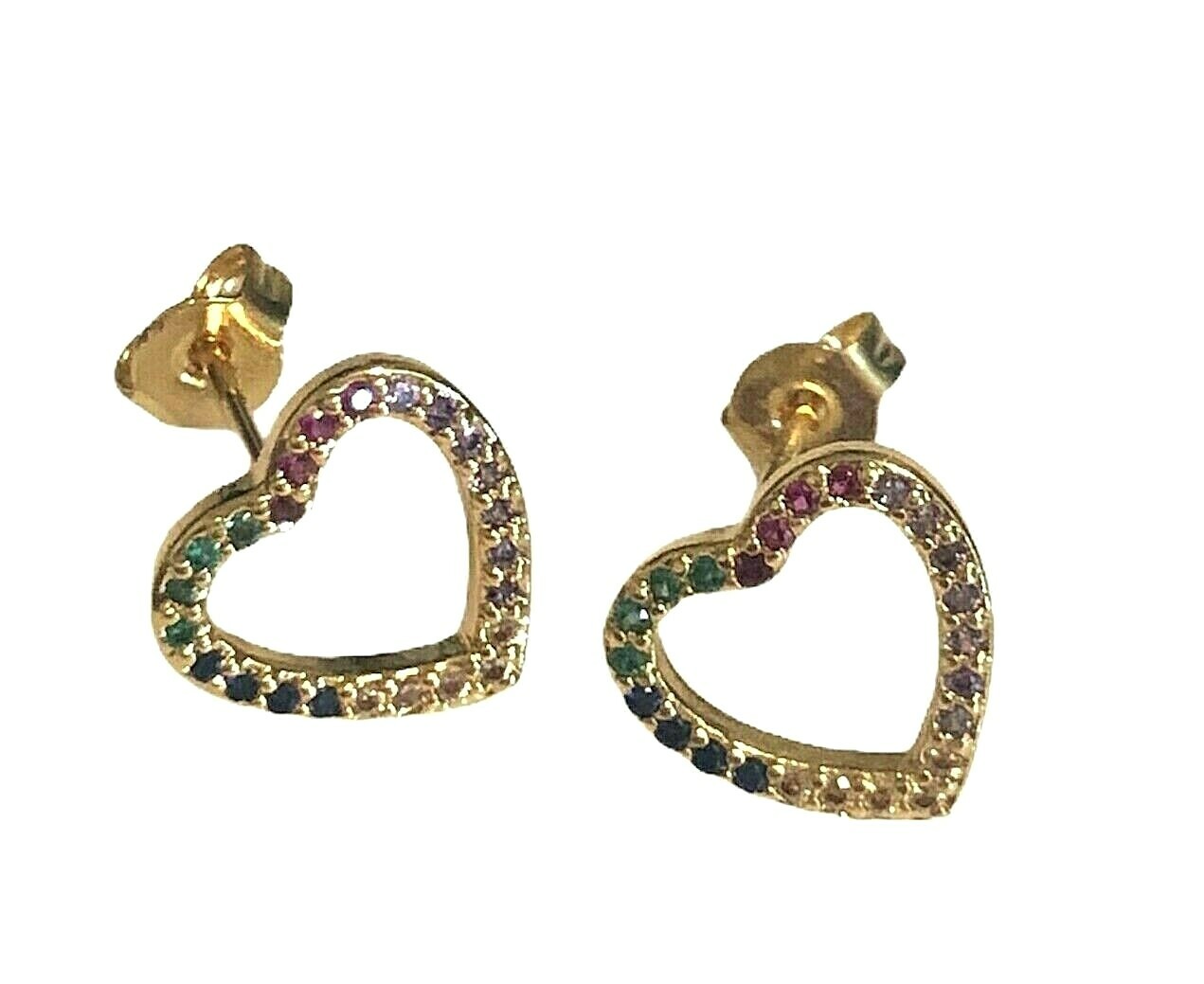 Gold Micro Pave Cubic Zirconia Rhinestone Open Heart Pierced Stud Post Earrings