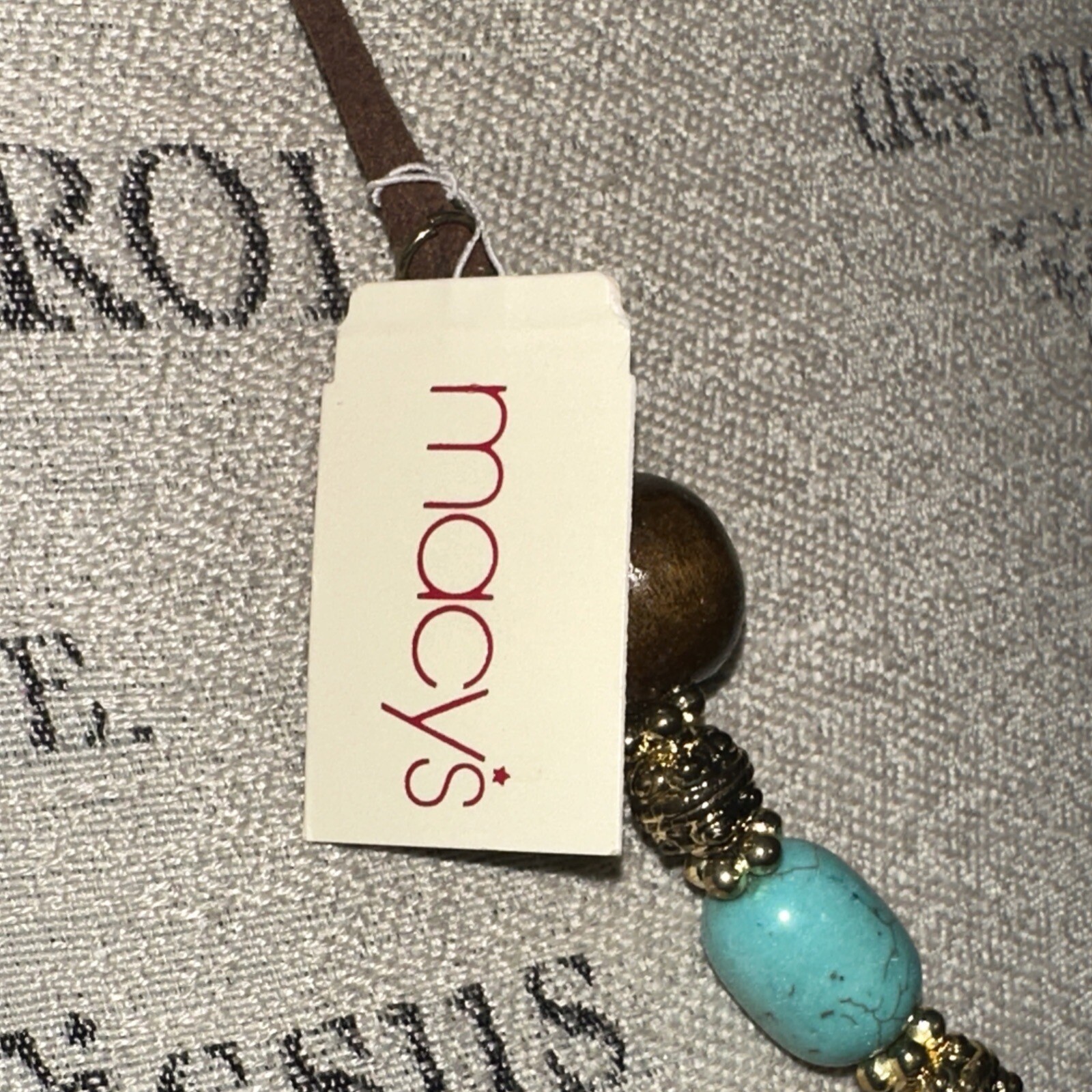 Macys Boho Turquoise Wood Bead Tassel Necklace Suede Cord Western Statement