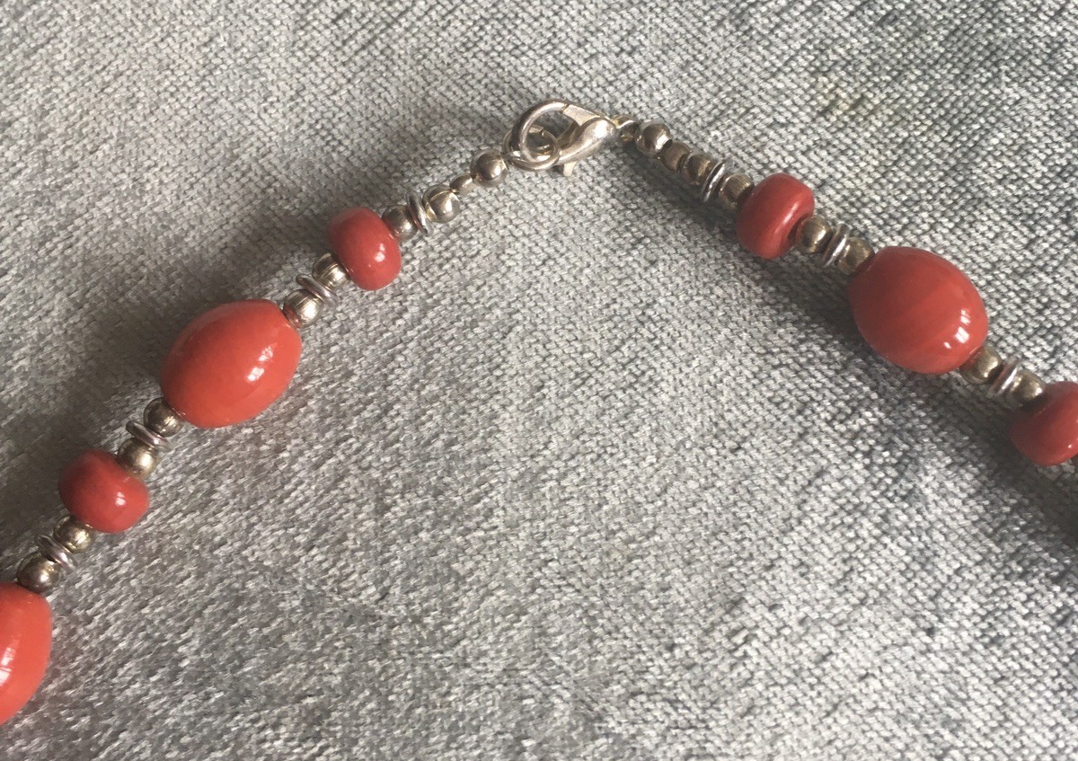 Red & Silver Bead Bohemian Necklace Length 20 Inches/51 cm