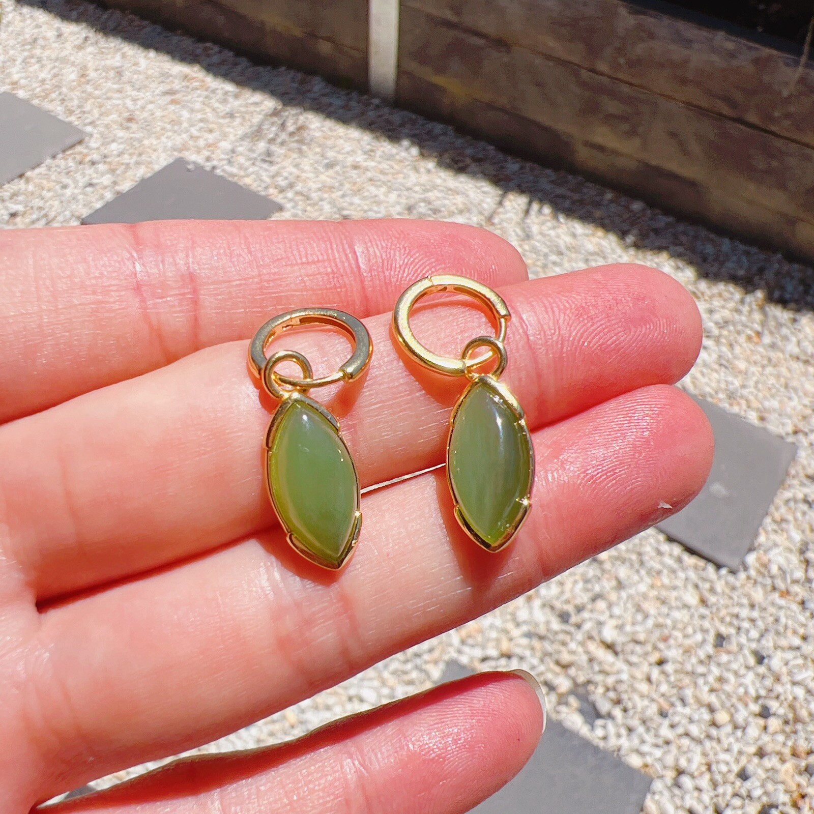 Good Quality Natural Hetian Green Jade Earrings, S925 Earrings