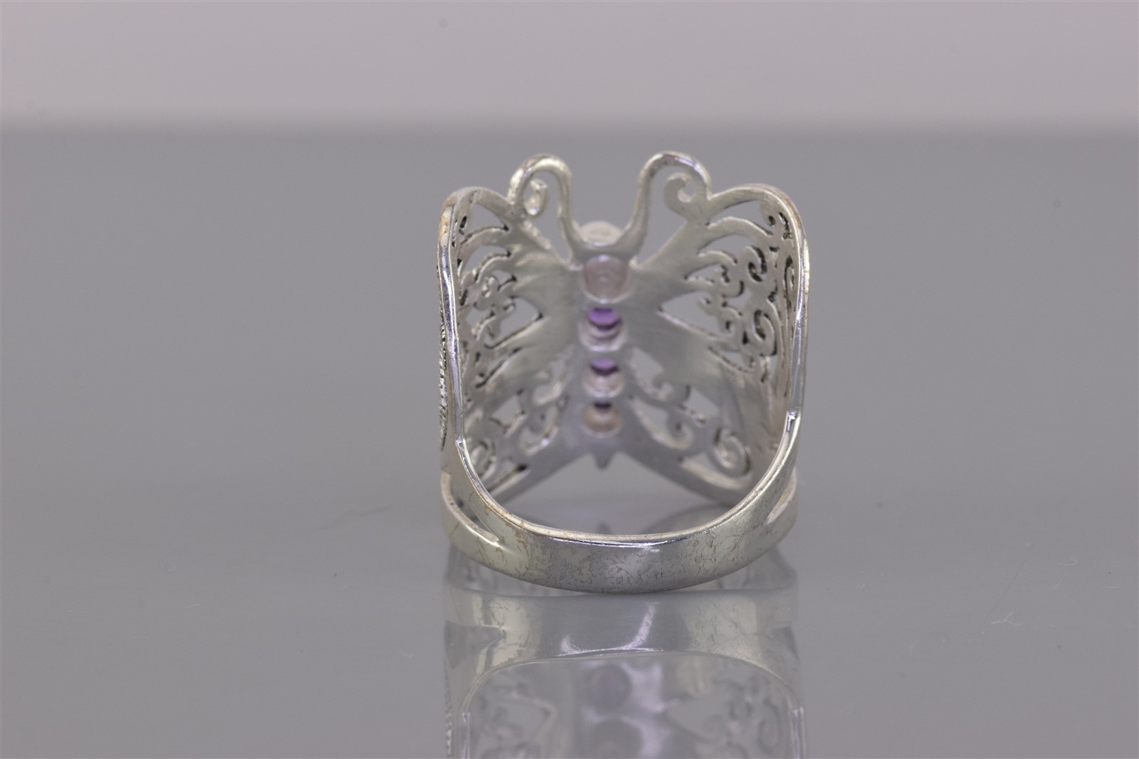 Sterling Silver 21mm Purple Amethyst Butterfly Winged Band Ring 925 Sz: 8