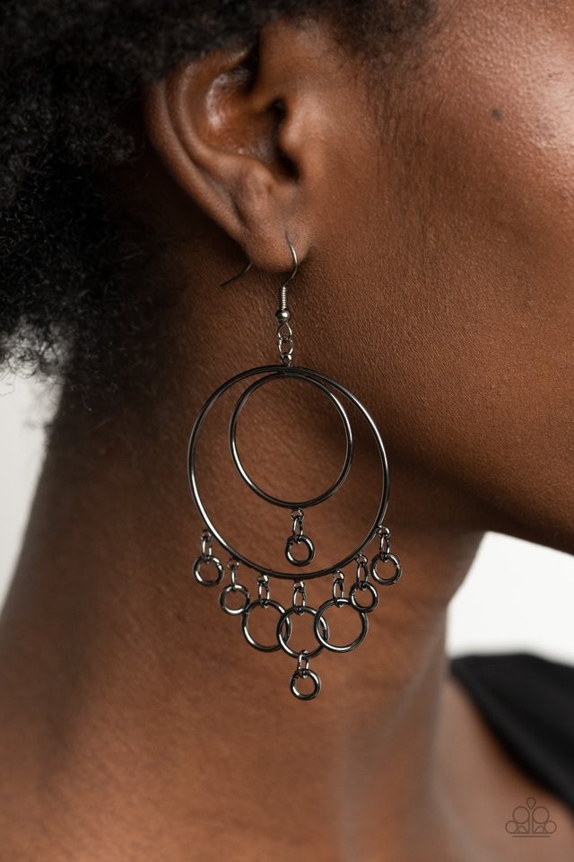 Paparazzi Black/Gun Metal Tone Double Hoop Round Dangle/Drop Hook Earrings