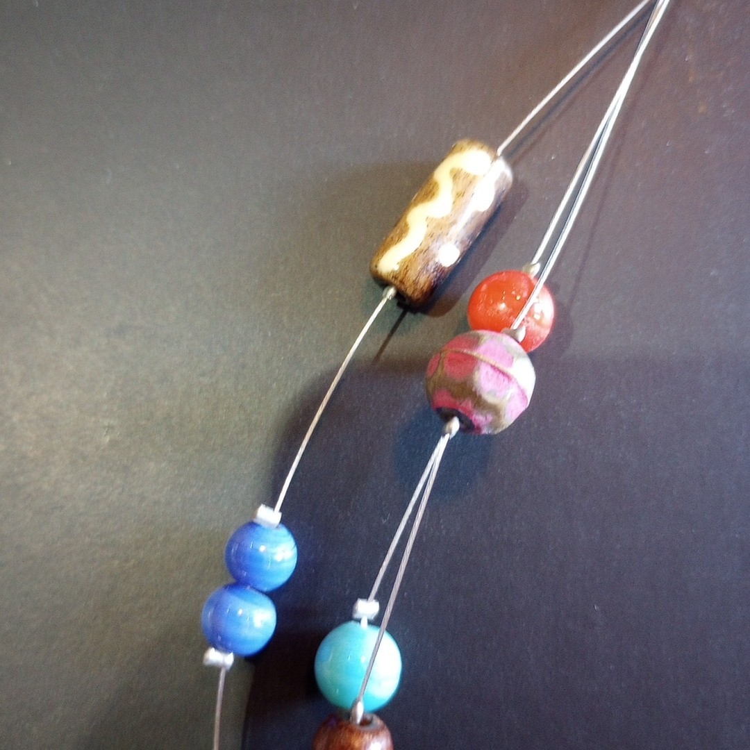 Multi-strand Beaded Necklace Wire Floating Colorful Illusion 18-21″ Vtg EUC