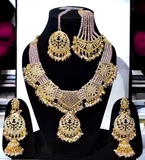 Indian Pakistani Bollywood Wedding Hyderabadi Jadau Pearl Jewelry Necklace set