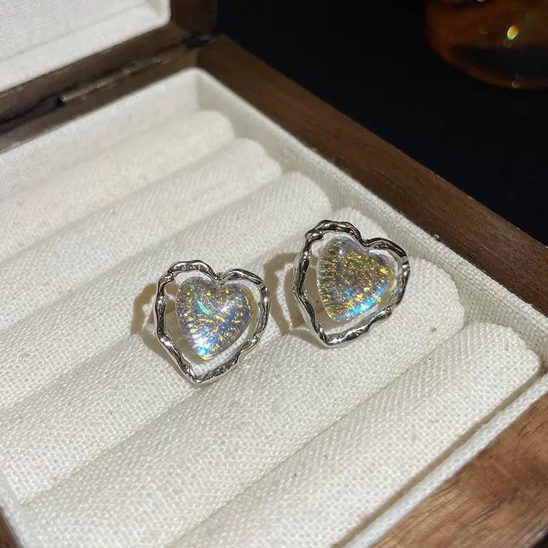 925 Sterling Silver Moonstone Heart Stud Earrings Heart Gemstone Earrings 142