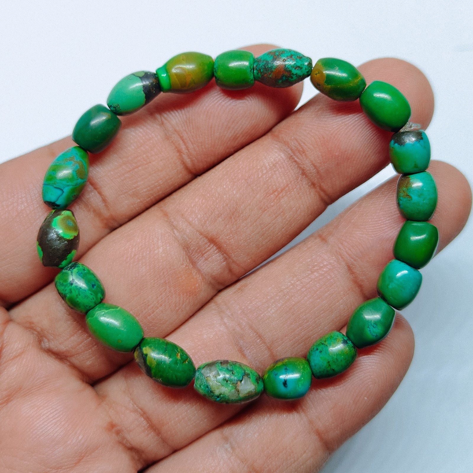 Tibetan Turquoise Bead 6 Inch Gemstone Stretchable Bracelet For Valentines Gift.