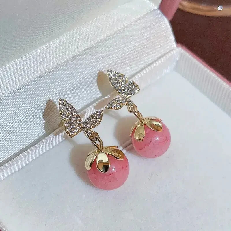 Elegant Shiny Butterfly Artificial Cat Eye Stone Earrings Pink Trendy Gift