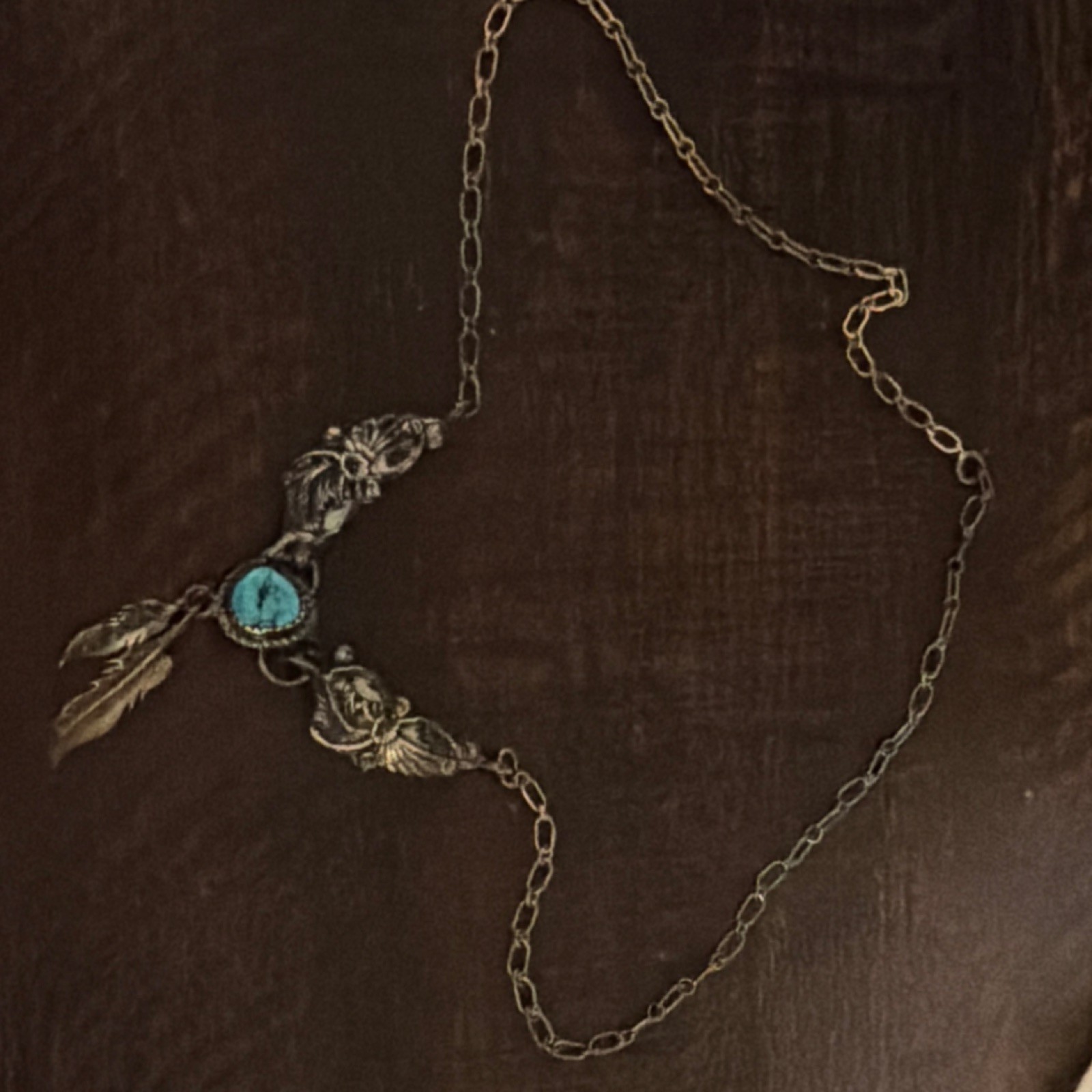 Silver Tone Cable Chain Necklace Feather Charm Pendant Clear Round Bezel Stone