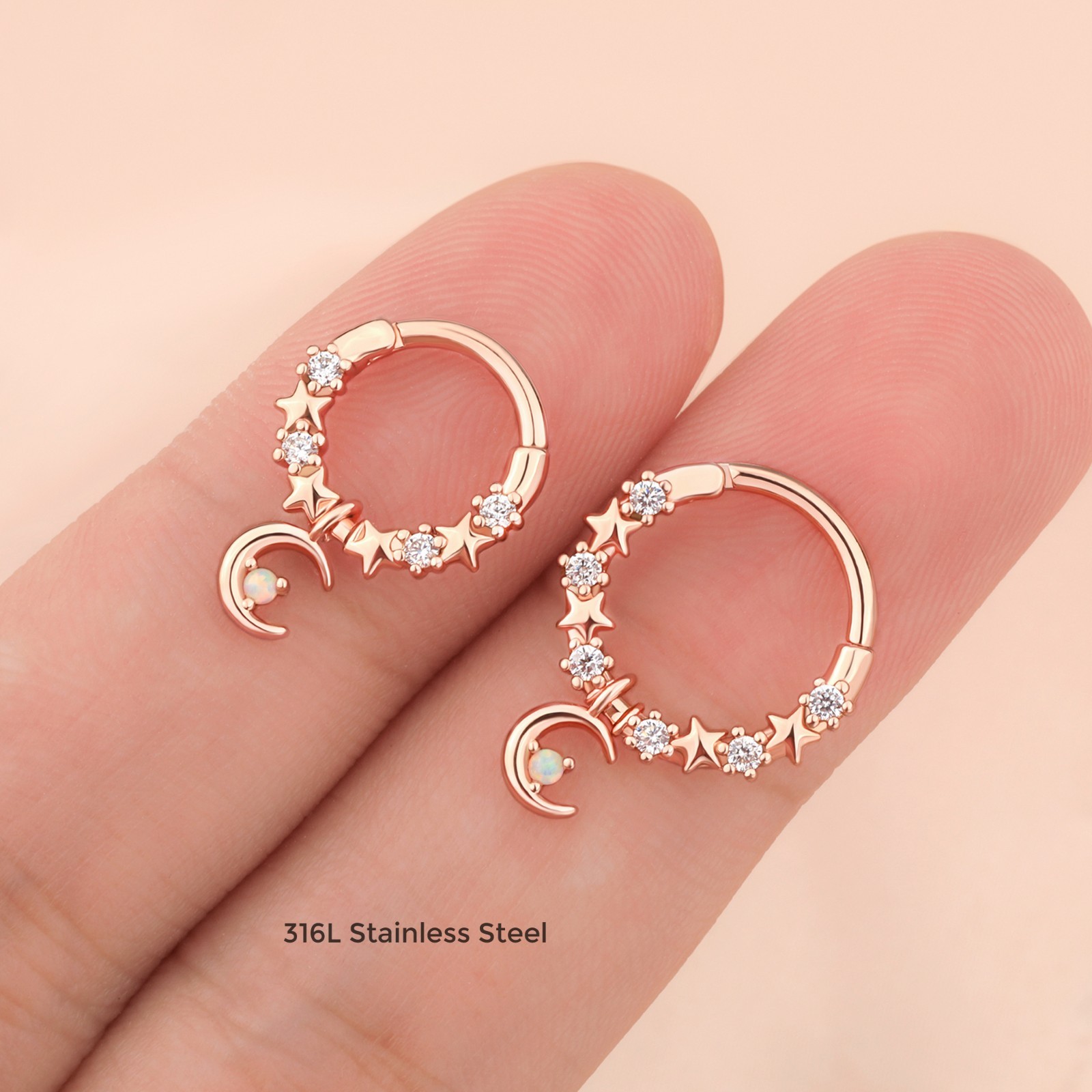Zircon Opal Cartilage Hoop Earrings Septum Clicker Stainless 16G Piercing
