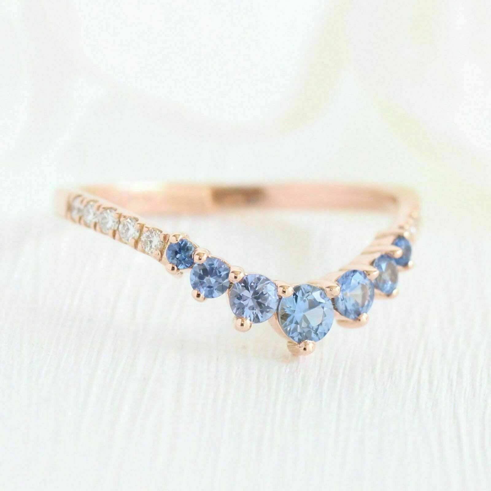 0.50Ct Simulated Tanzanite Eternity Wedding Ring 14K Rose Gold Plated Silver