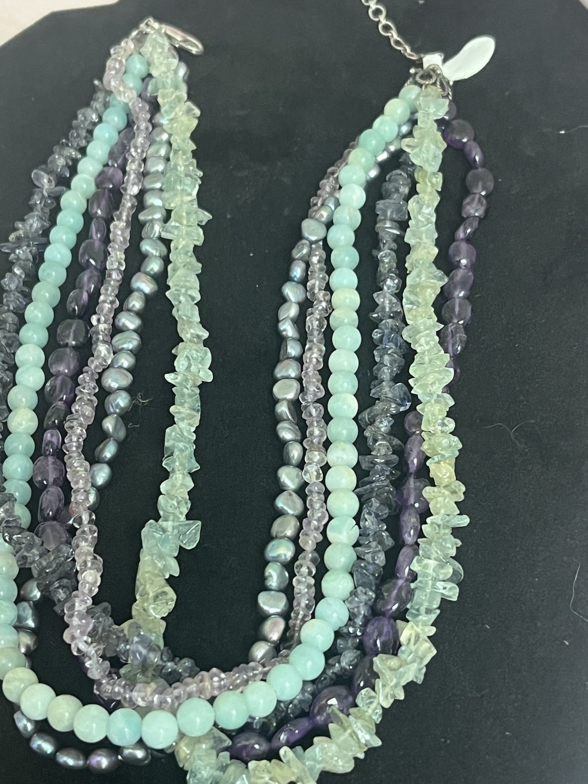 Multi strand beaded statement necklace 925 Clasp