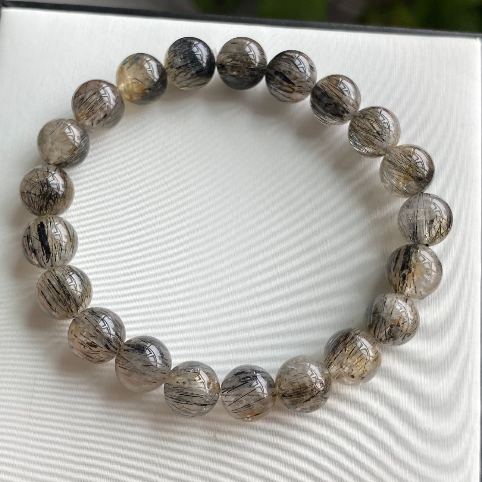 9.1mm Natural Black Rutilated Quartz Crystal Beads Bracelet 1997