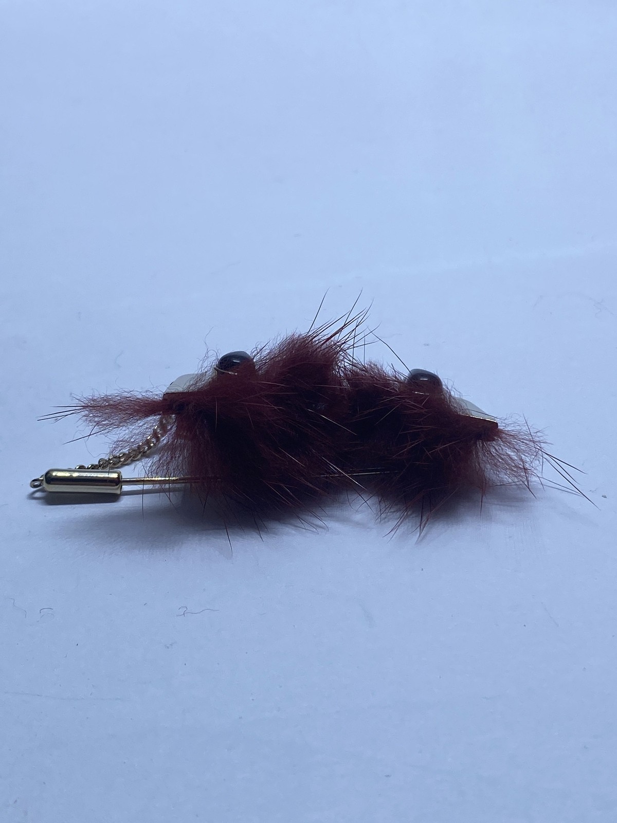 Fendi Bag Bugs Monster Brooch Stick Pin Burgundy Fur Crystal Gold Tone COA