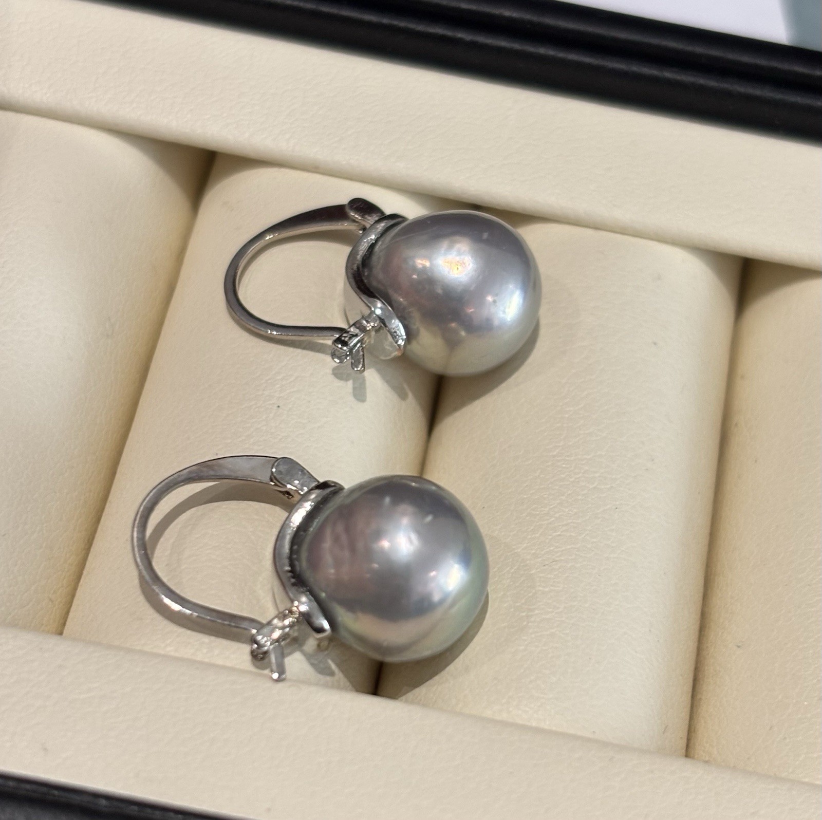 Silver Grey Baroque Pearl Drop Earrings 10mm High Lustre