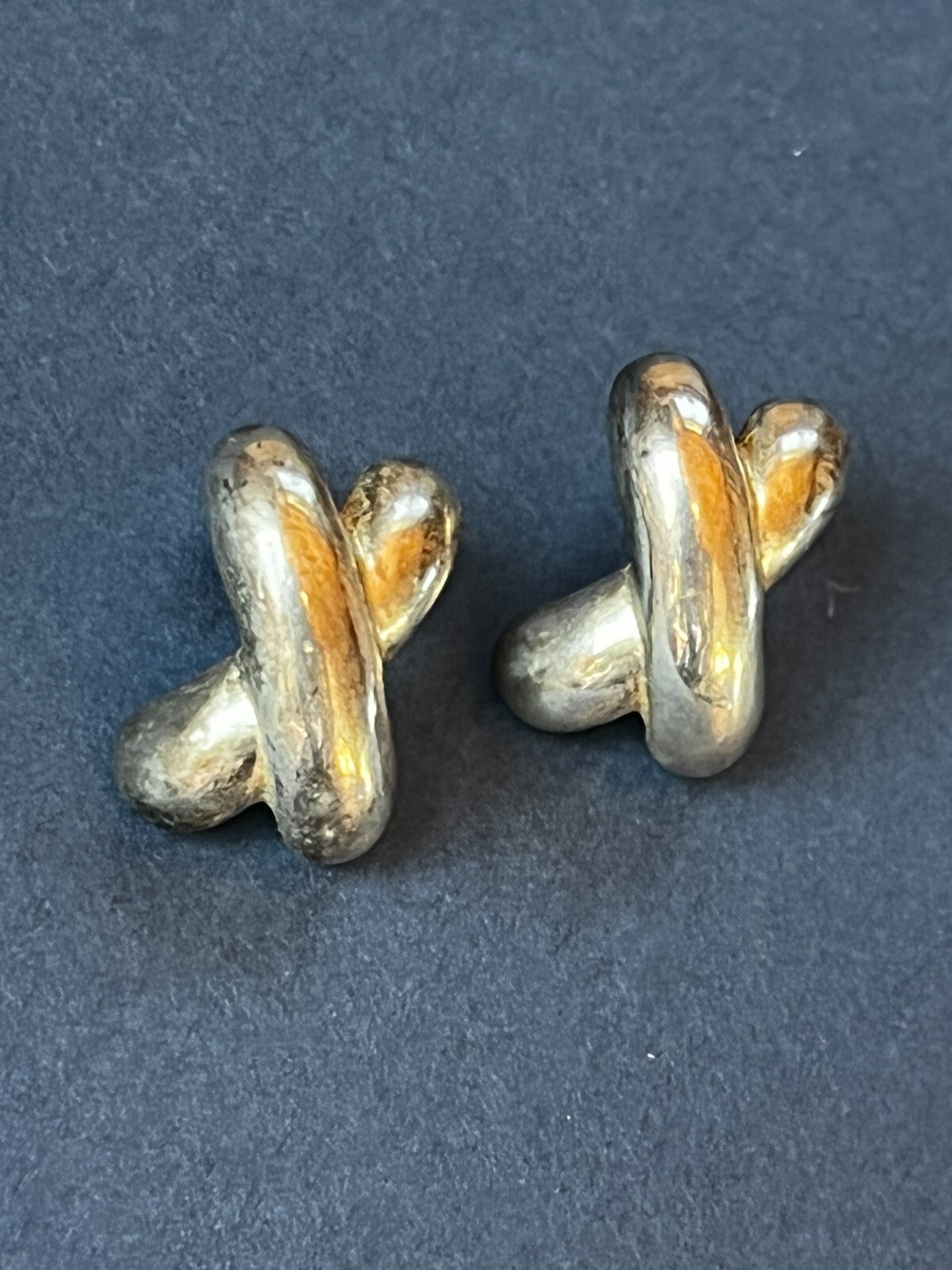 Silvertone Curved X Post Earrings for Pierced Ears – 0.75 x nearly 0.5 inches –