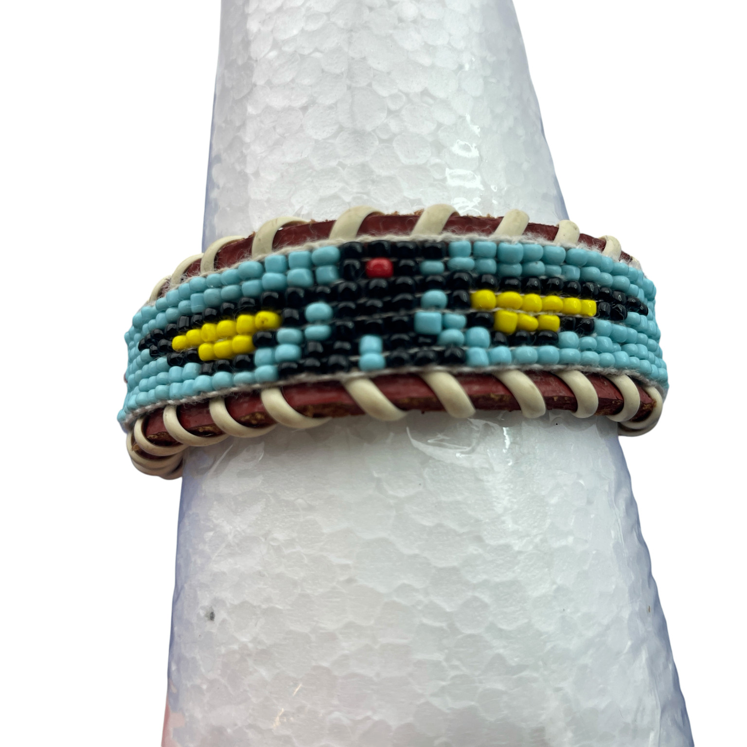 Beaded Leather Cuff Bracelet Thunderbird Southwest Snap Closure