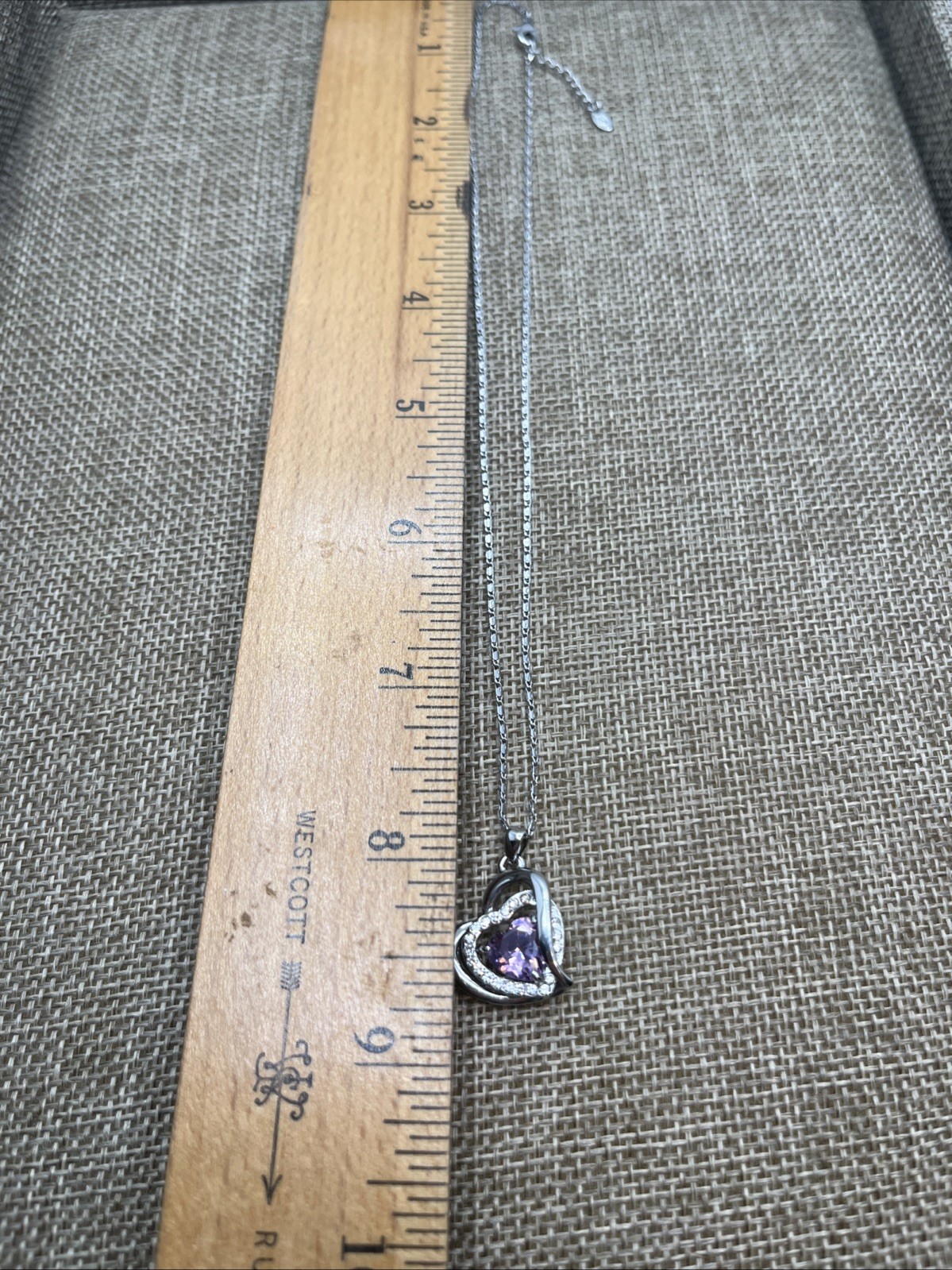 L’Amour Enchante Heart Shaped Purple Crystal Zirconia Pendant White Gold Plating