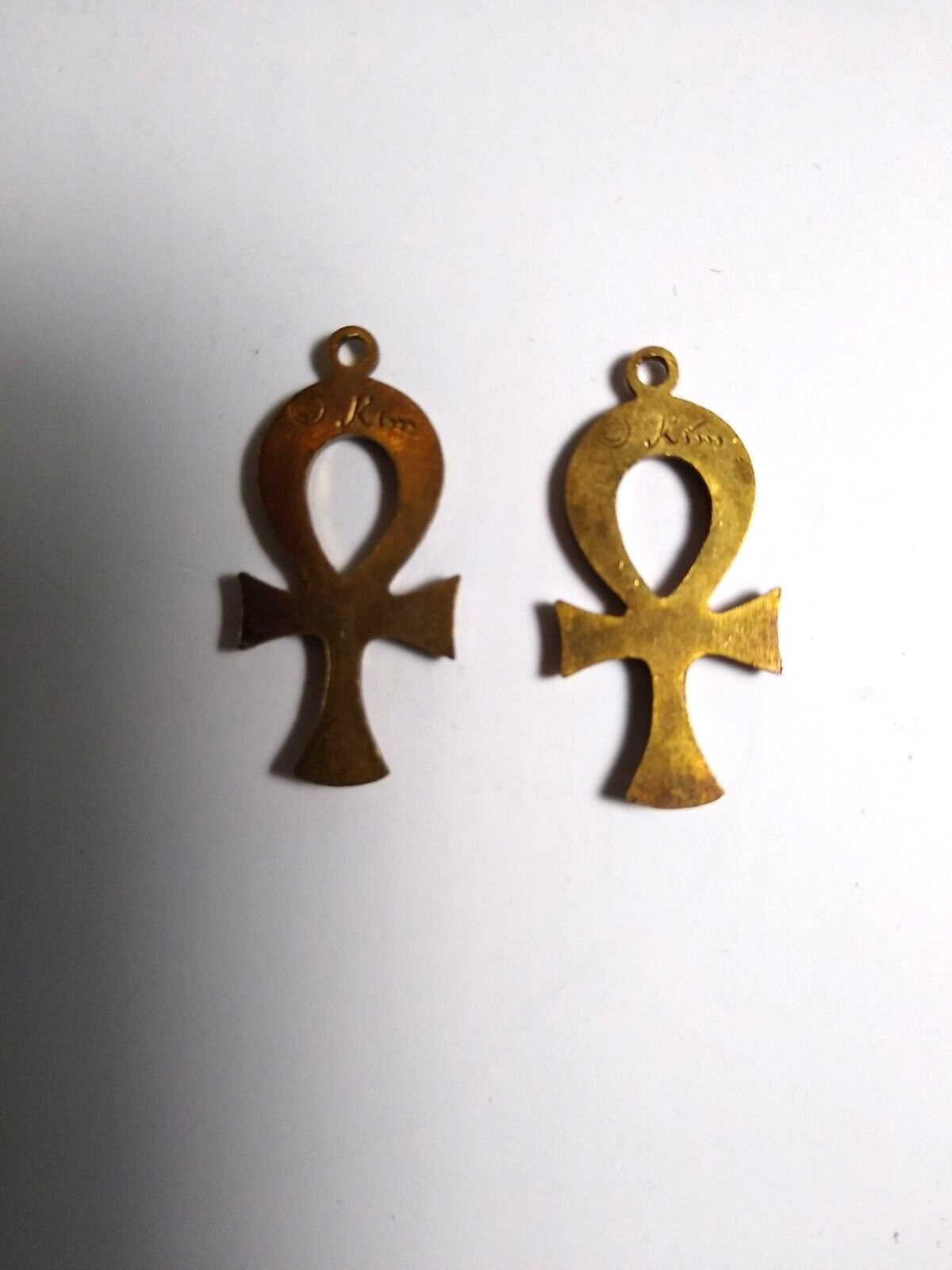 EGYPTIAN ANKH Pendant Charms Lot Of (2) Kim Co. Vintage Brass 1960’s Hippy Craze