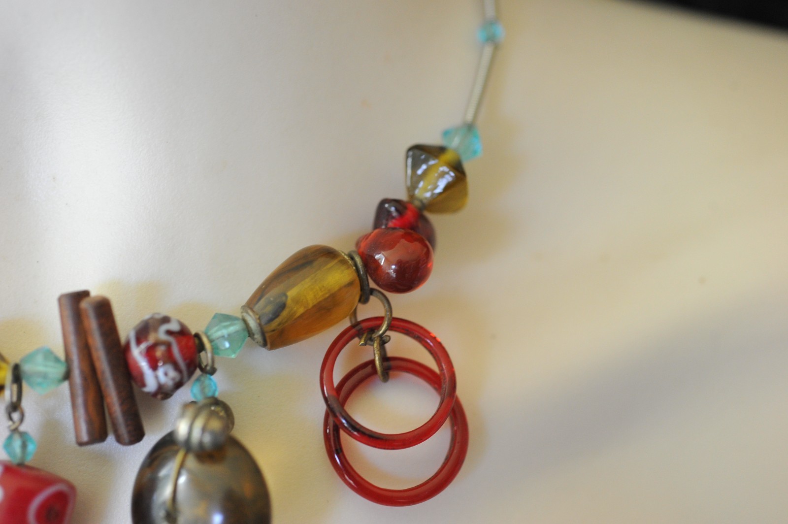 Wire Wrap Choker Beaded Charm Multicolor Necklace BOHO blue dangle MH14
