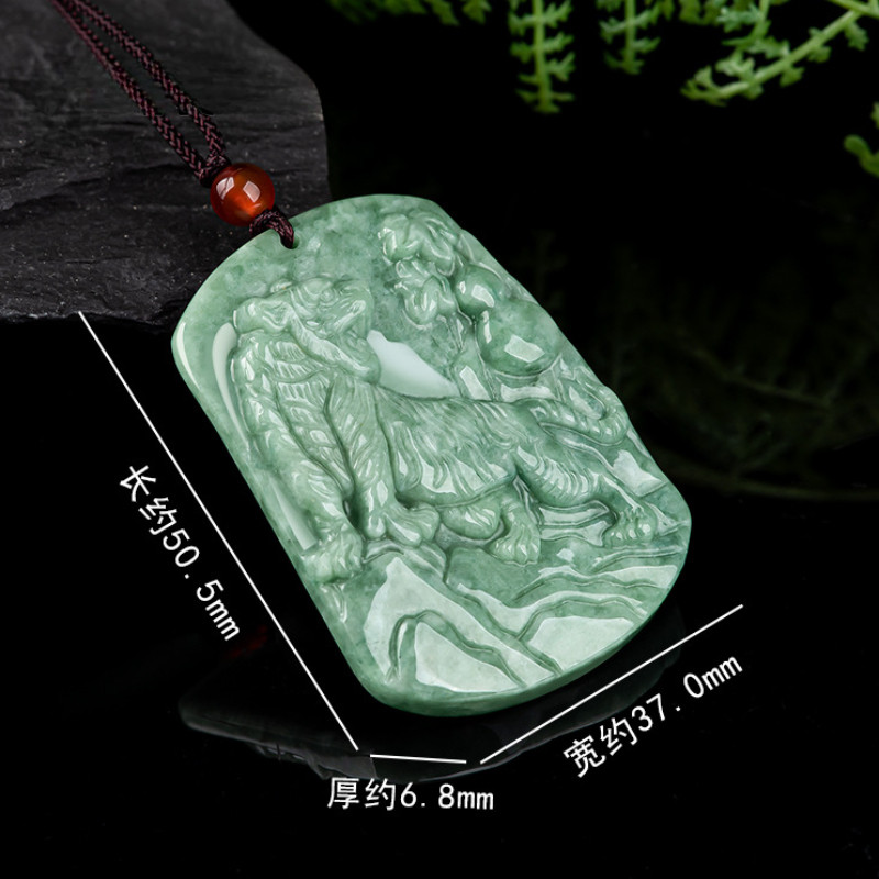 Natural Jadeite Tiger Pendant Fu Tiger Male and Female Jade Necklace