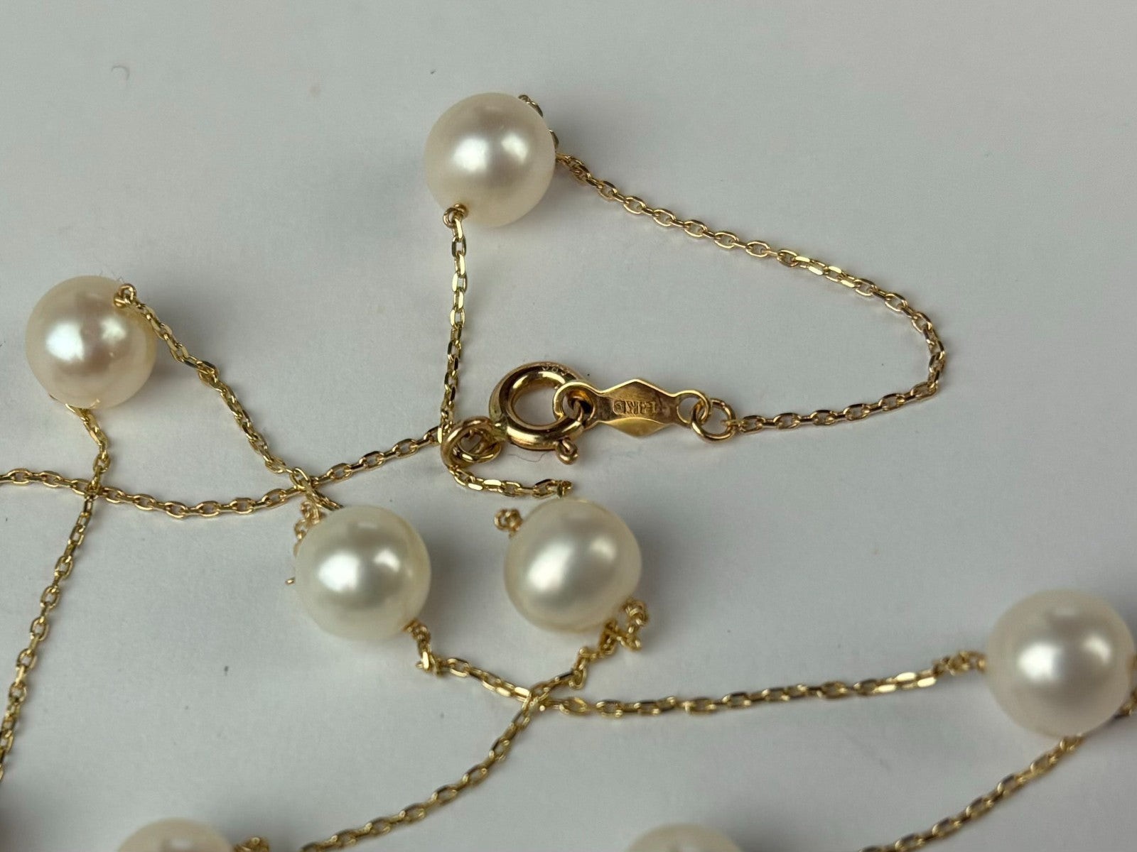 14k Yellow & White Gold Genuine White Pearls by the yard 16″& 18″ Necklace