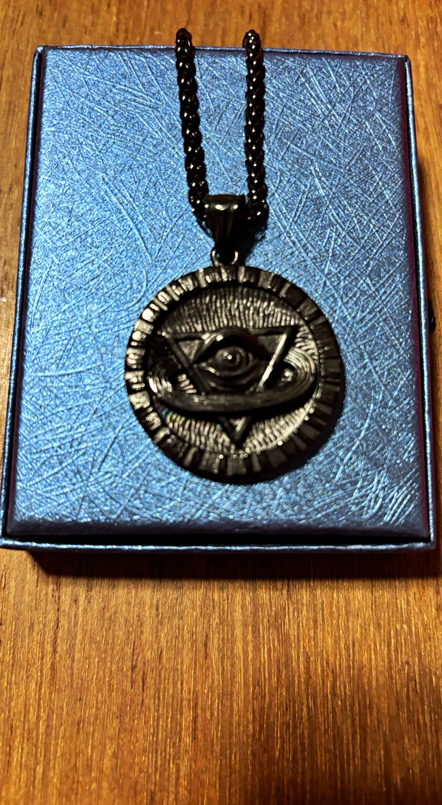 Black Round Vintage Eye Of Providence Amulet Pendant Necklace
