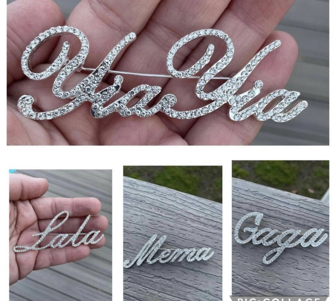 Print Font Clear realtor brooch rhinestone pin jewelry gift NEW 3”
