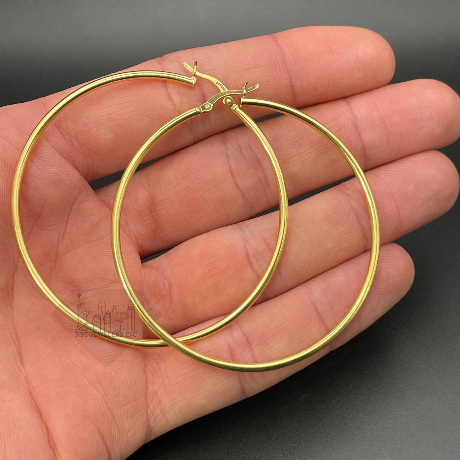 14K Gold Plated 925 Sterling Silver Large 60MM Hoop Earrings Men Women