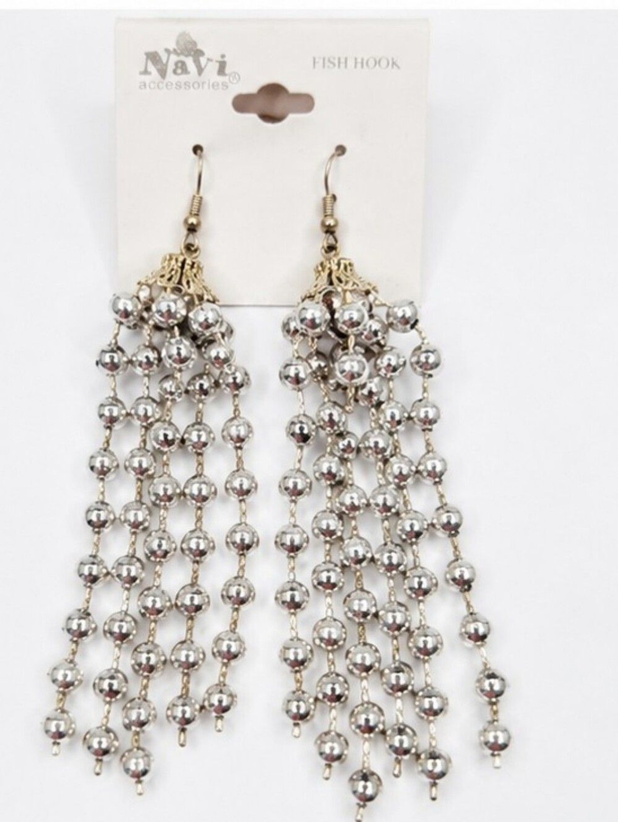 Vintage 1998 NOS Silver Tone Beaded Chandelier Earrings Y2K Statement Dangle