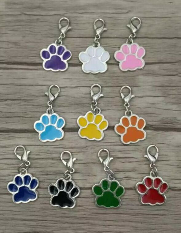 Charm Clip-On Color Enamel Paw Print Dangle Bracelet Zipper Keychain