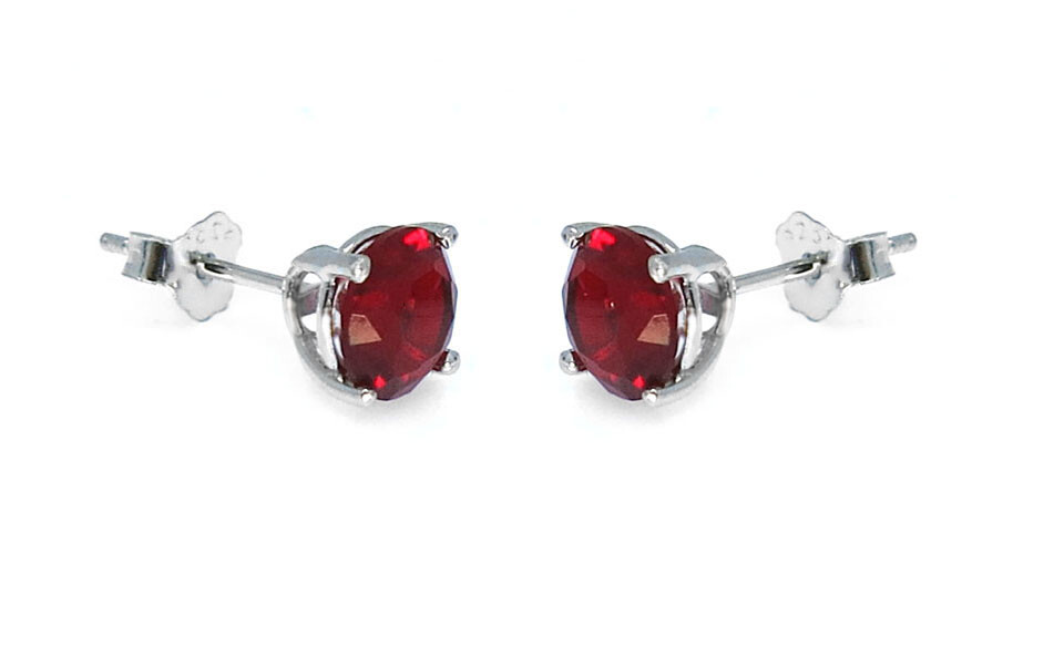 925 Sterling Silver Plated Round RED Cubic Zirconia Stud Earrings Women’s