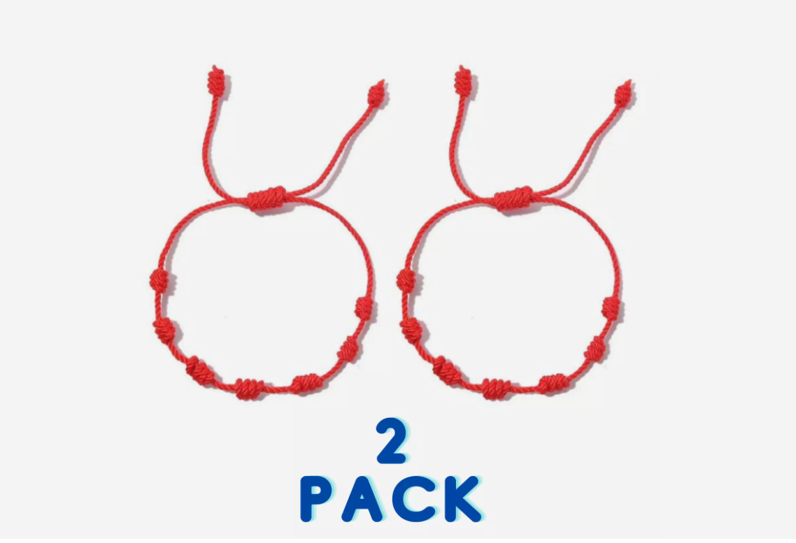 (2 Pack) 7 nudos Pulsera Roja Protección del Mal de Ojo Buena Suerte Ajustable