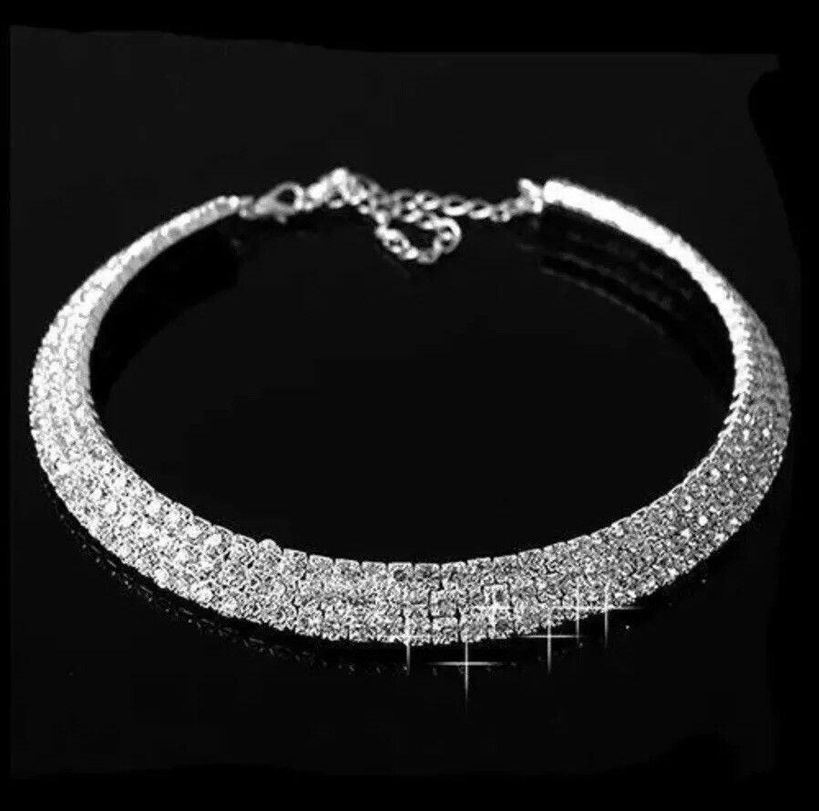 Women Ladies Crystal,Dimonte chakor Necklace Silver Colour 3 Layers fashion jewe