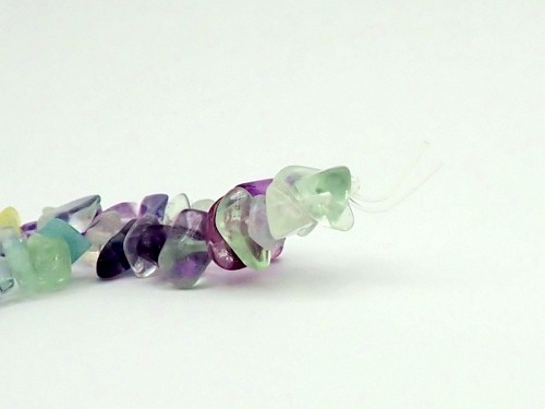 36″ Polished Natural Rainbow Fluorite Chip Necklace W/Nylon String, 2.5 Ounces
