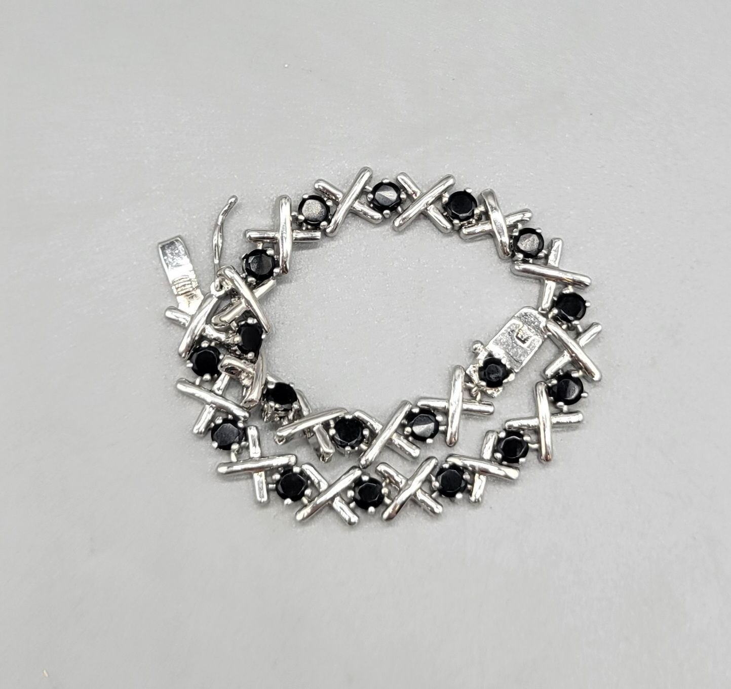 Silver Tone Black Rhinestone Wrap Costume Tennis Bracelet B1A