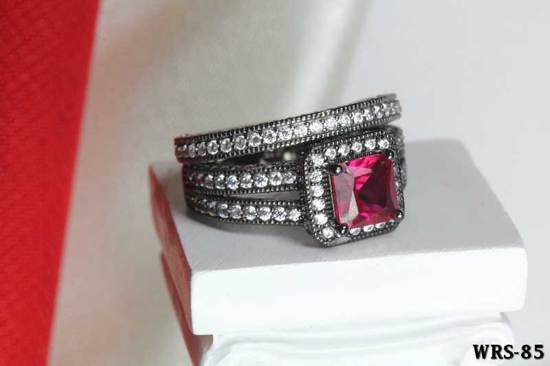 Pink CZ On 925 Black Rhodium Nickel Free Engagement Ring Wedding Ring Set