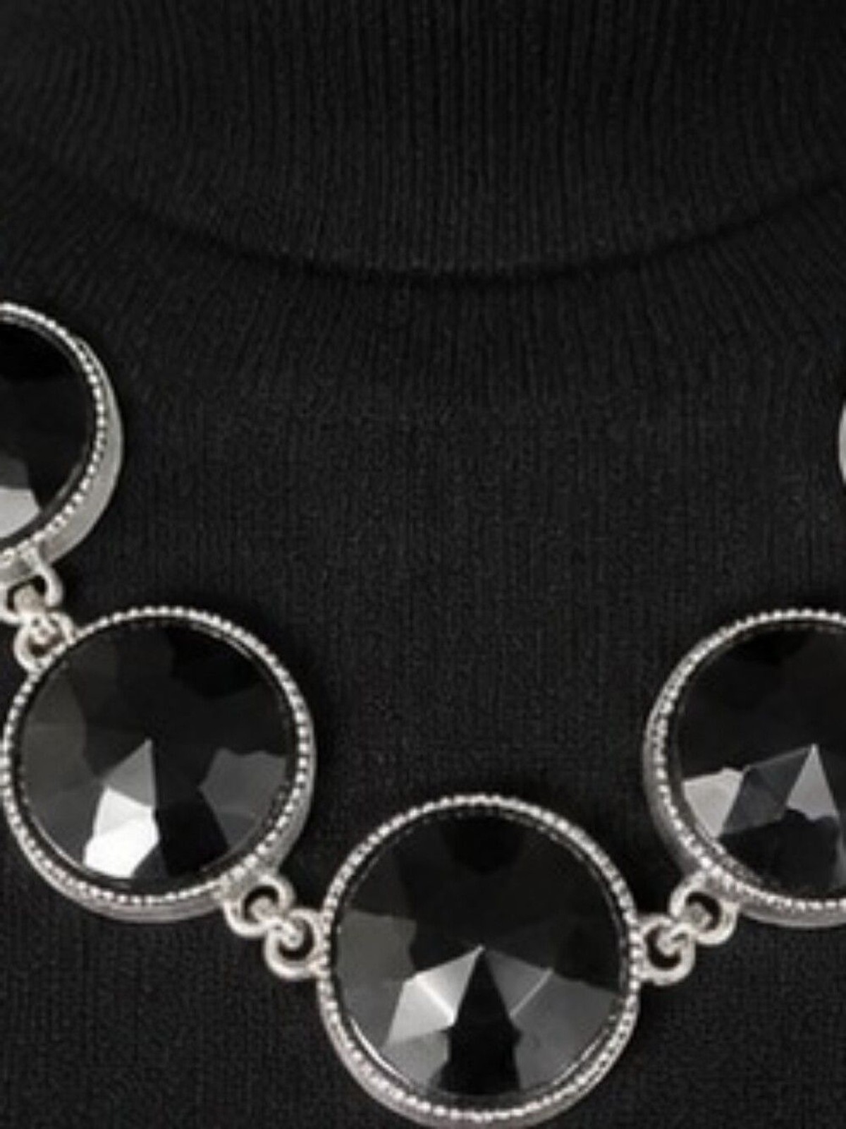 White House Black Market Black Faceted Glass Statement Necklace Silver Tone Togg